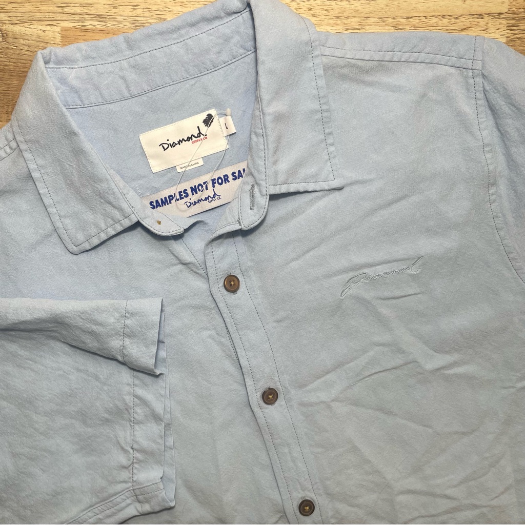 Diamond Supply Co Havana Linen Blend Shirt Mens L Sample  Rare Blue Nwot